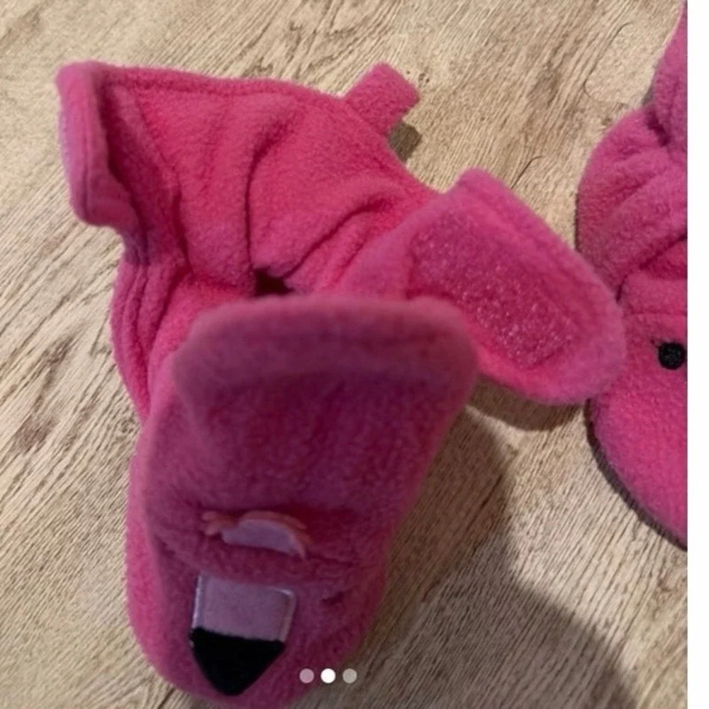 12-18 month pink fleece flamingo baby booties/slippers